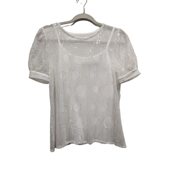 Anthropologie Eva Franco Quincy Sheer Mesh Sequin Circle Embroidered Top, XS - Picture 3 of 12